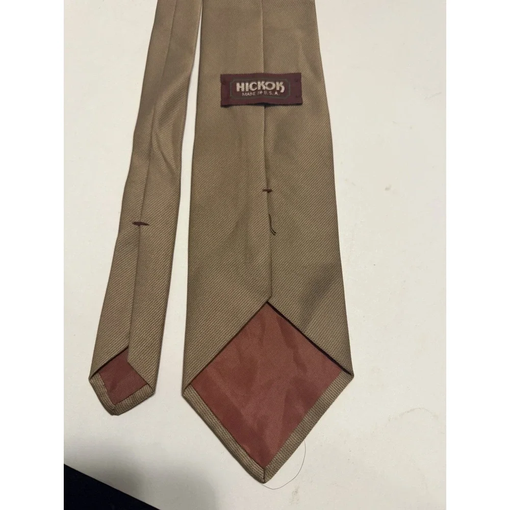 Hickok Vintage Mens Tie Made in USA Olive Tan Taupe Twill Textured Necktie
